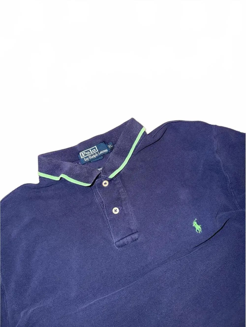 Polo Ralph Lauren Navy Polo Shirt Green Tipping Pony Logo Mens XL